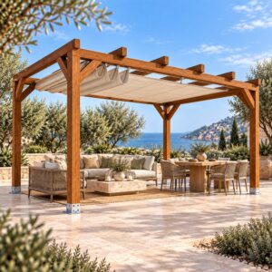 Pérgola Laminada 3x3 con Toldo Corredero