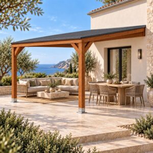 Pérgola madera 4x3 Techada Anexada