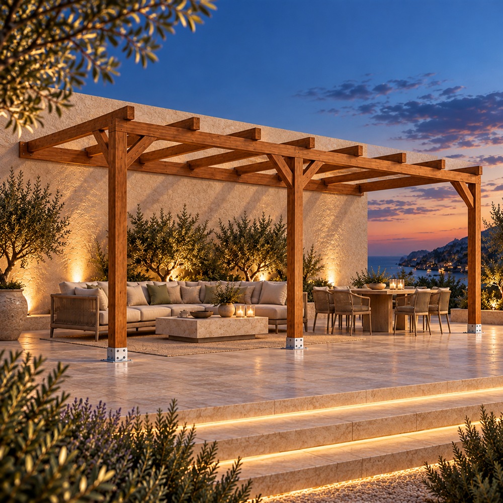 Pérgola madera 6x3 Anexada