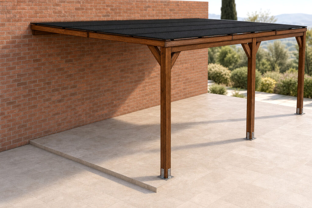 Pérgola madera laminada 6×4 techada anexada