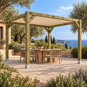 Pérgola de Madera Maciza 3x3 con Toldo Fijo
